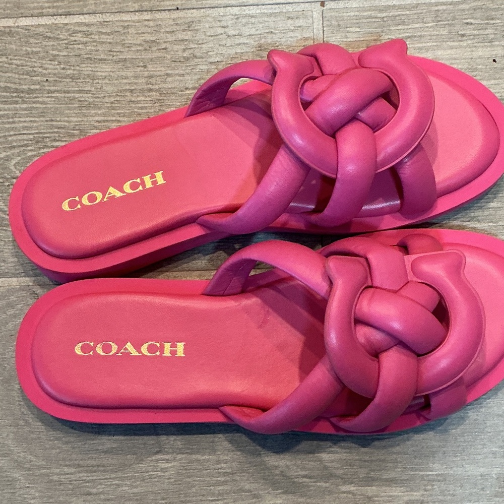 COACH Hot Pink Knotted Slide Sandals Women’s sz 9.5B UK 8.5 EU 40 - Picture 4 of 6